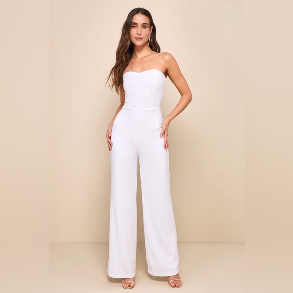 Lulus Pants - Lulu's Classic White Strapless Jumpsuit